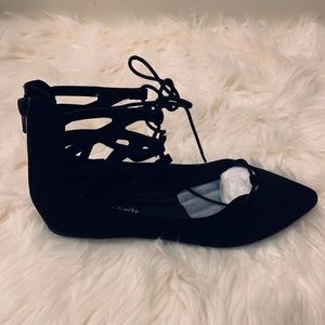 Lace Up Flat Ballet Sandal Black Size 7.5